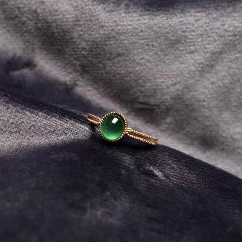 Cincin Emas 18K Dengan Batu Giok Hetian Warna Hijau Tua Untuk Wanita ACKER