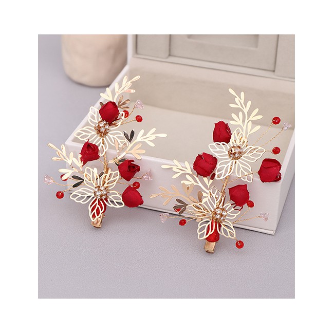 LRC Jepit Rambut Fashion Red Flower Hair Clip D34143