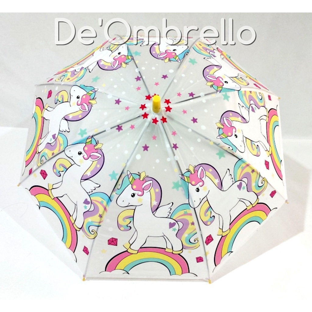 (007UC)De'Ombrello! Payung PVC Anak Full Print Motif Unicorn