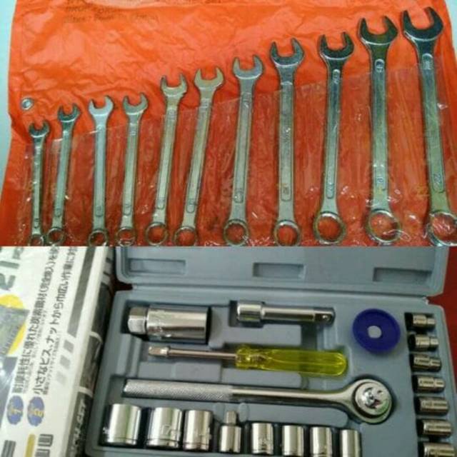 Paket kunci ring pas set 8 - 22 dan kunci sok 21pcs