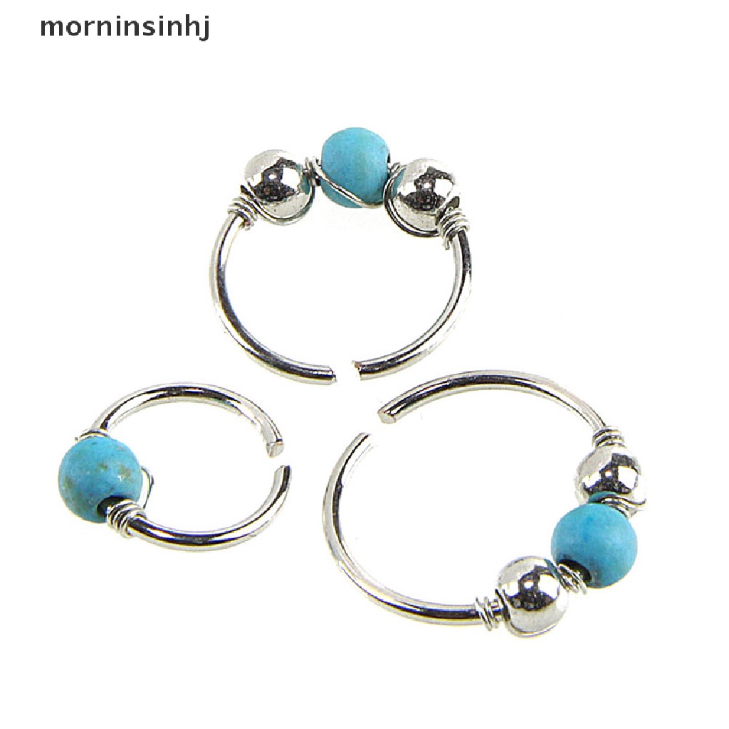 Cincin Tindik Hidung Bahan stainless Steel Warna Turquoise