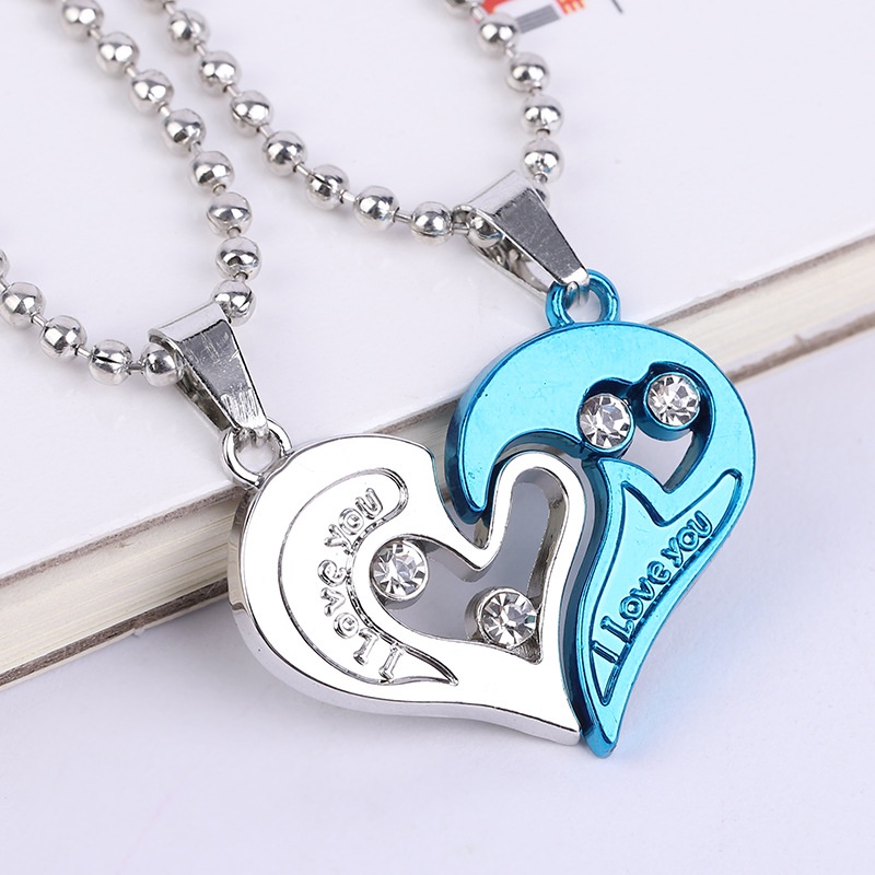 2pcs Kalung Rantai Liontin Hati hollow Motif Huruf I Love you Untuk Pasangan / Pria / Wanita