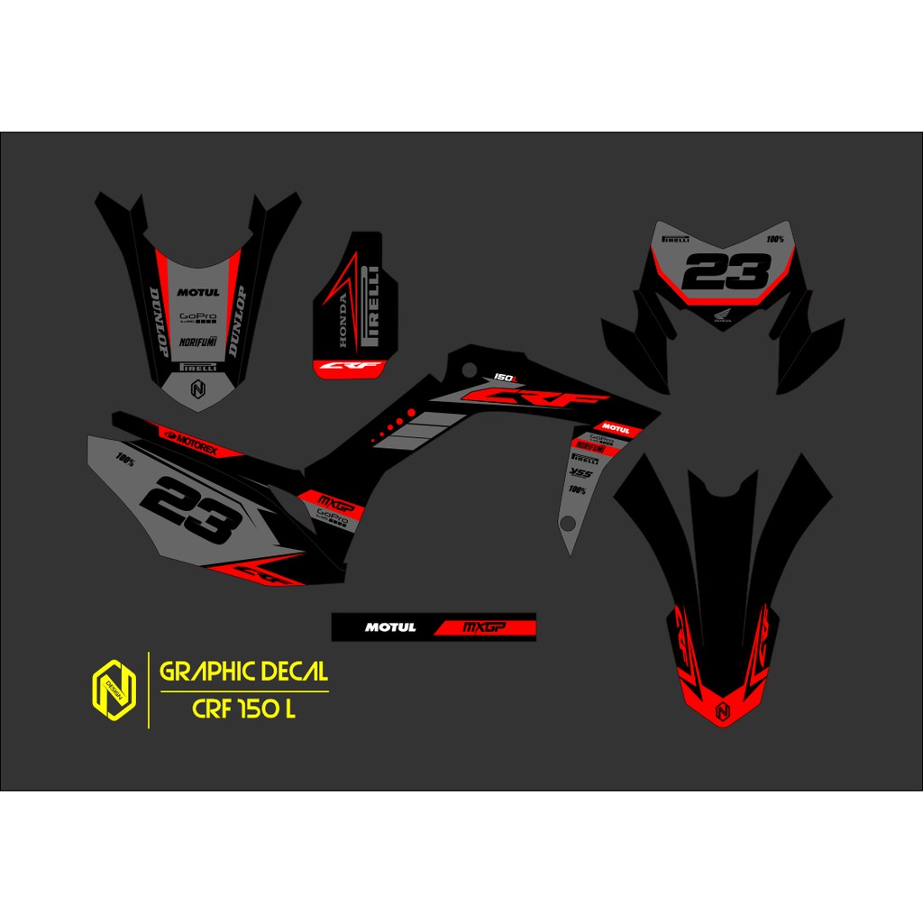 DECAL STICKER CRF 150L - DEKAL STIKER CRF 150L MERAH HITAM ABU