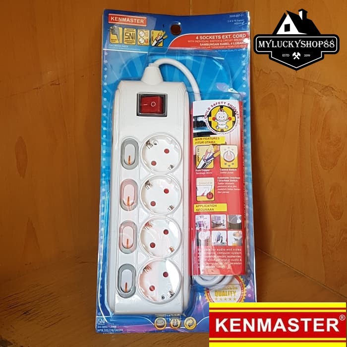 Kenmaster F1-44 Stop Kontak Colokan Listrik 4 Socket Lubang On Off F-44 F44