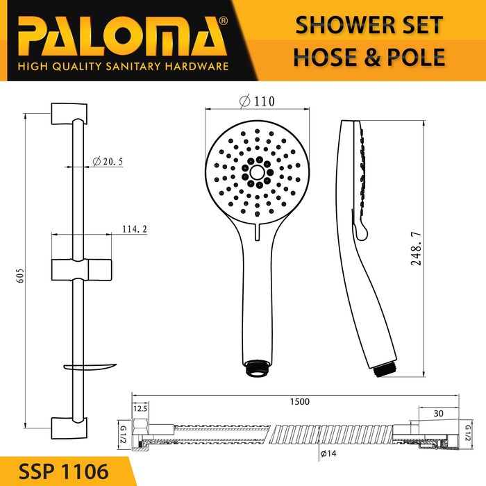 SSP 1106 PALOMA SLIDING RAIL SHOWER SET PALOMA ABS