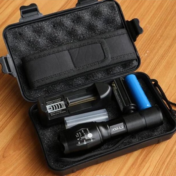 PAKET SENTER LED LENGKAP BATERAI + CHARGER ANTI AIR SENTER LED SUPER TERANG SENTER SWAT SENTER SUPER