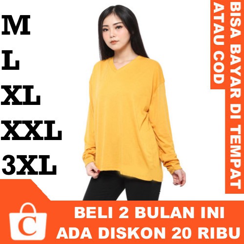 CORATCORETUDIO Kaos Wanita T-Shirt Cewek Jumbo Big Size Panjang Polos Leher V Neck KUNING MUSTARD