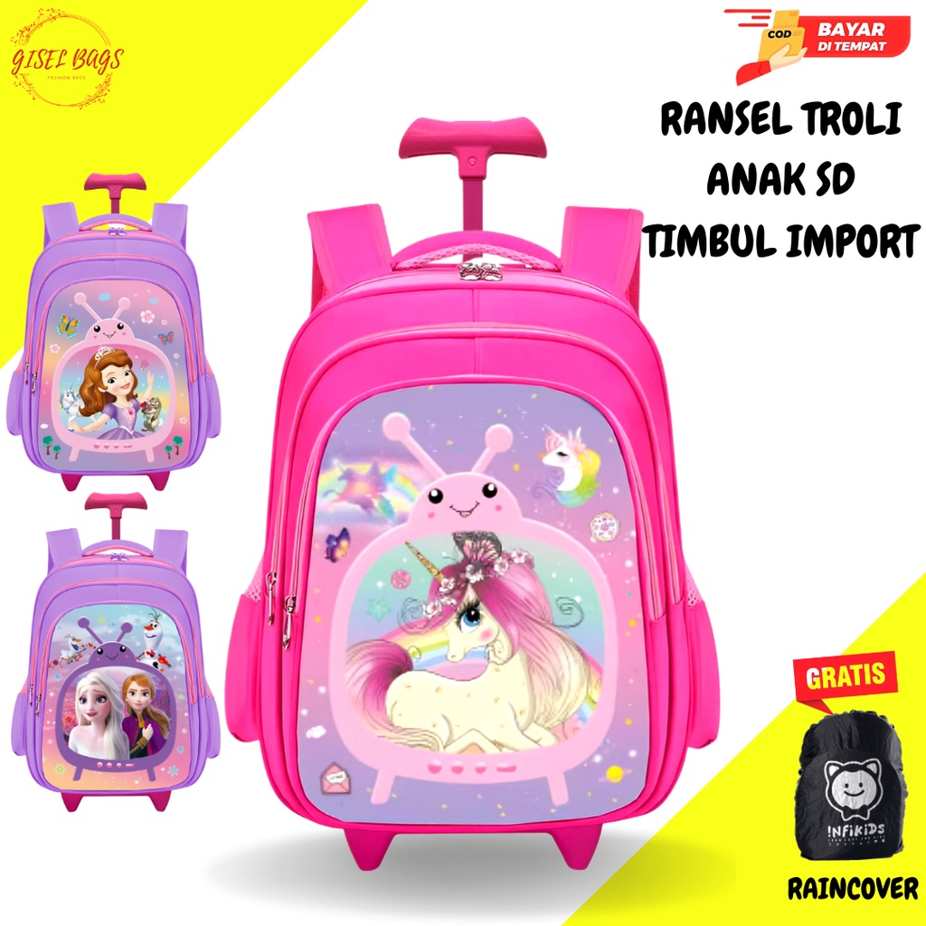 COD Tas troli anak perempuan sekolah TK SD import karakter superhero waterproof