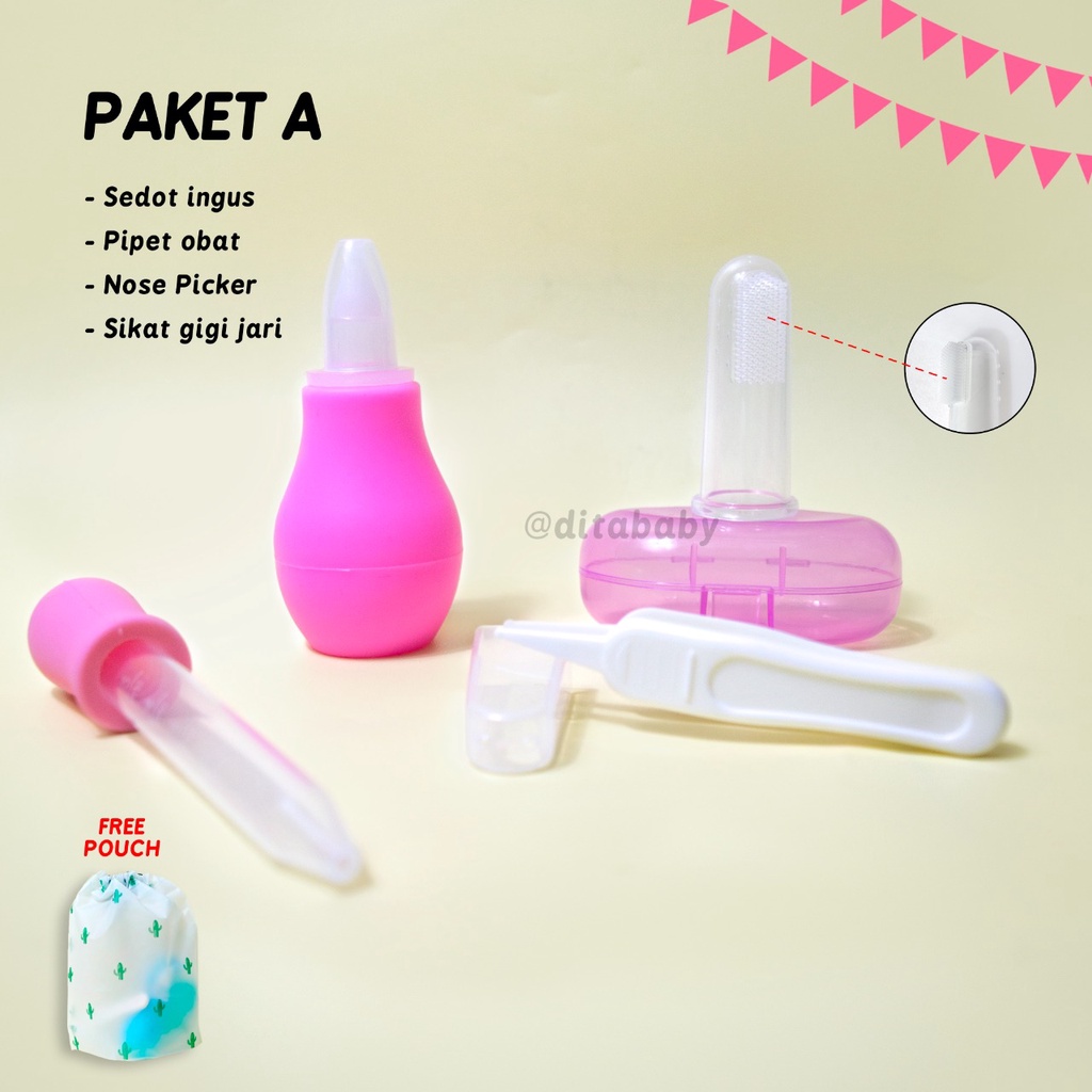 (BONUS POUCH ) PAKET BABYCARE KESEHATAN BAYI SEDOT INGUS PIPET OBAT NOSE PICKER SIKAT GIGI JARI 4IN1 PERLENGKAPAN BAYI KEBUTUHAN BAYI BABY CARE BAYI PAKET P3K BAYI PAKET PERAWATAN BAYI