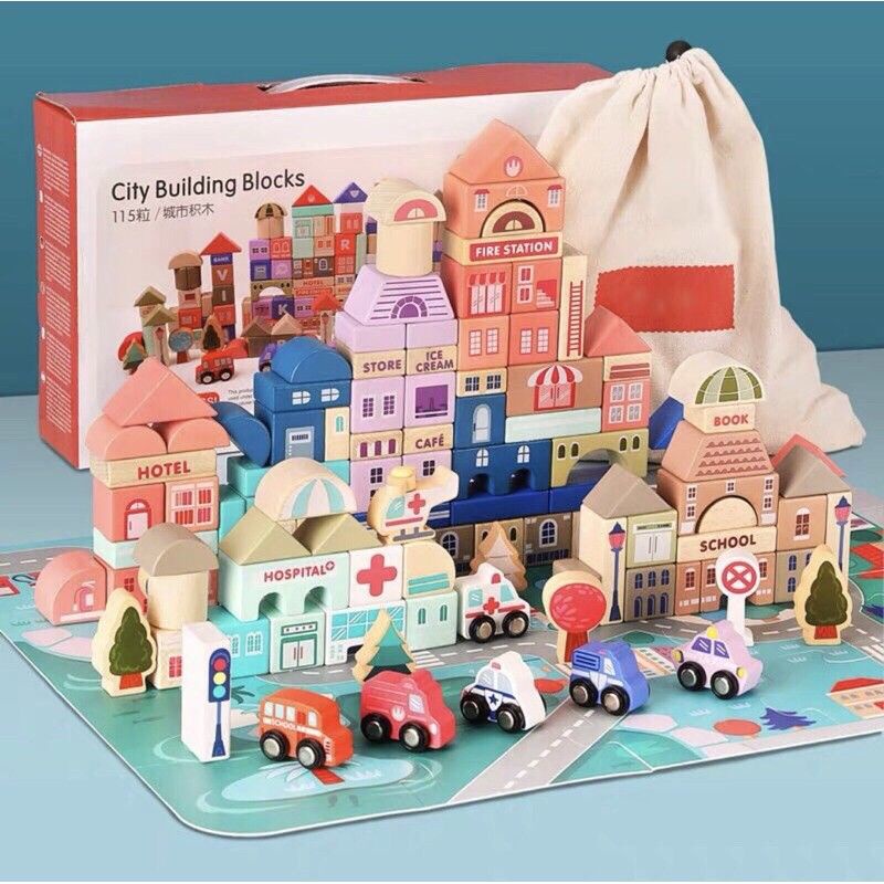 city building block 115 pcs / mainan blok kayu / wooden toys