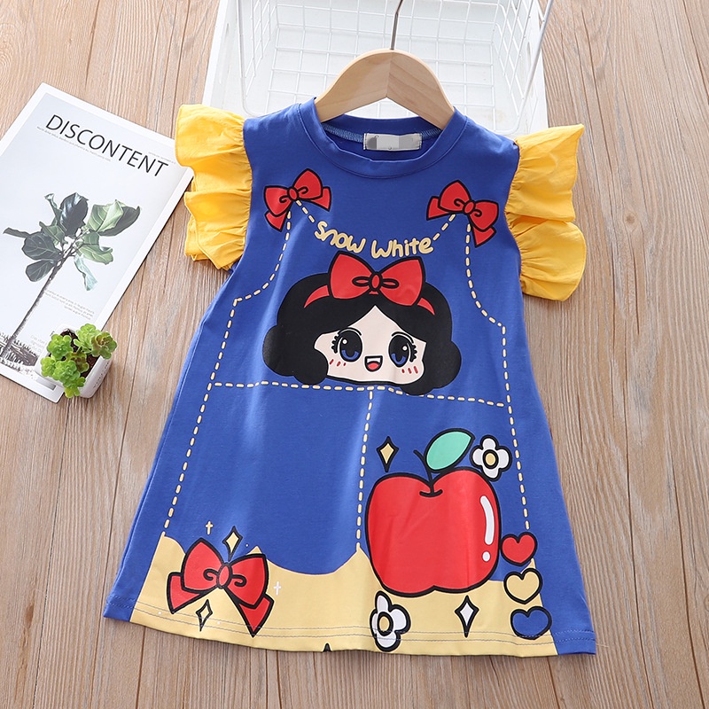 Dress T Shirt anak perempuan import Motif Princess Elsa Snow White Pita