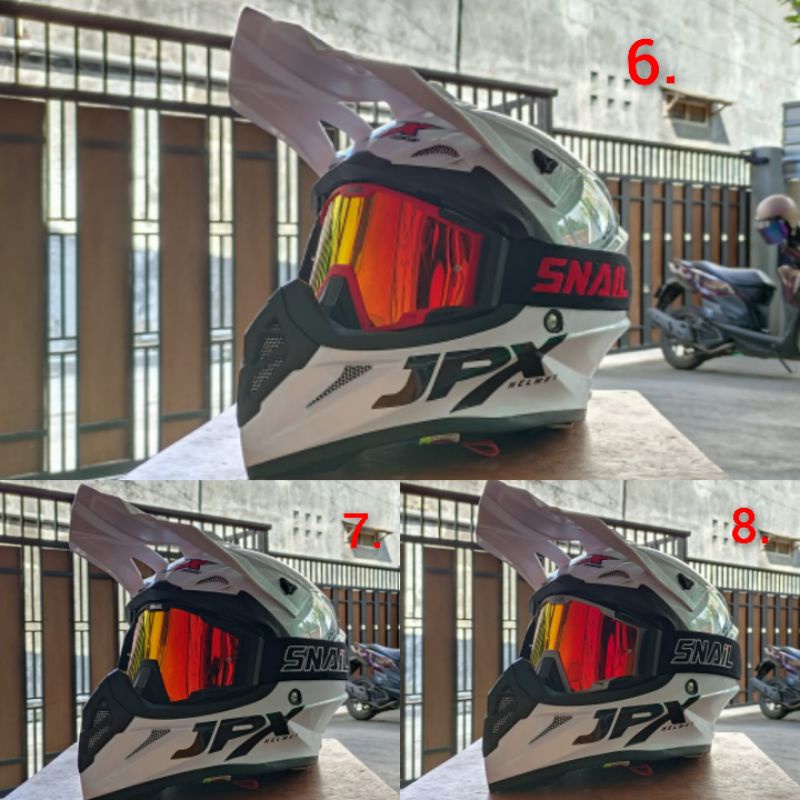 HELM JPX CROSS WHITE SOLID PAKET GANTENG JPX FOX 1 GOOGLE SNAIL WHITE JPX PUTIH CROSS JPX FOX1 PUTIH - PEARL WHITE / BLACK + GOOGLE SNAIL (ONGKIR 2 KG)