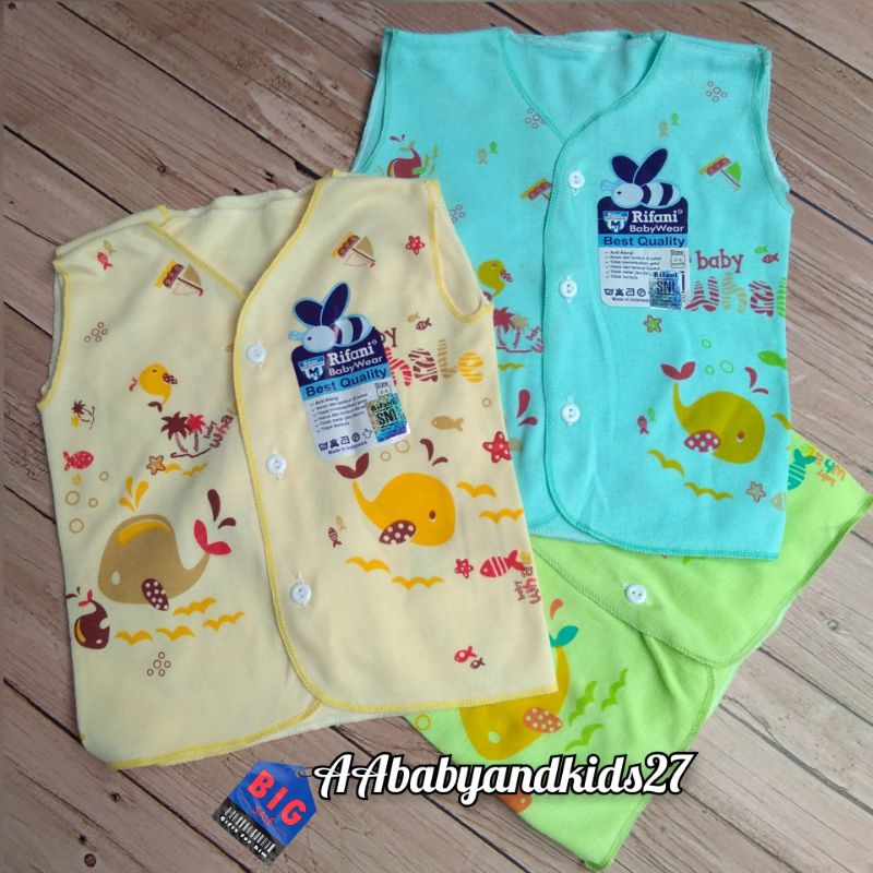 Rifani 3PC Baju Bayi Lengan Kutung Newborn Fulk Print Lembut Nyaman dan SNI