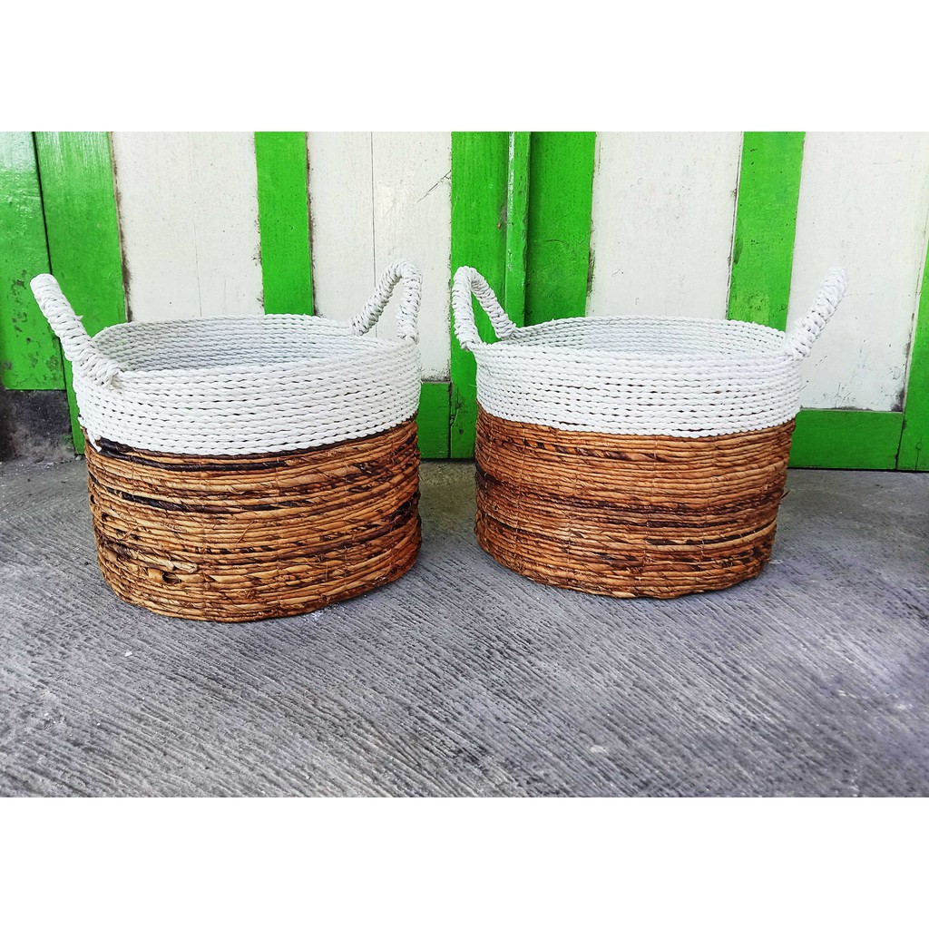 KERANJANG / COVER POT / TEMPAT LAUNDRY / ANYAMAN PELEPAH PISANG DIAMETER 30 CM X 25 CM JUAL SATUAN