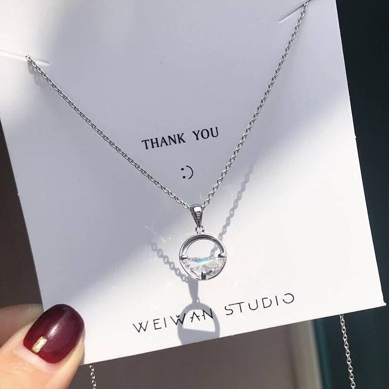 We Flower Trendy Silver Sparkling Stone Pendant Necklace for Women Chic Shining Spring Water Charm Collarbone Necklaces Clavicle Chain Jewelry