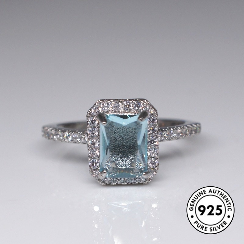 Cincin Sapphire Elegan Bahan 925 Sterling Silver Untuk Wanita