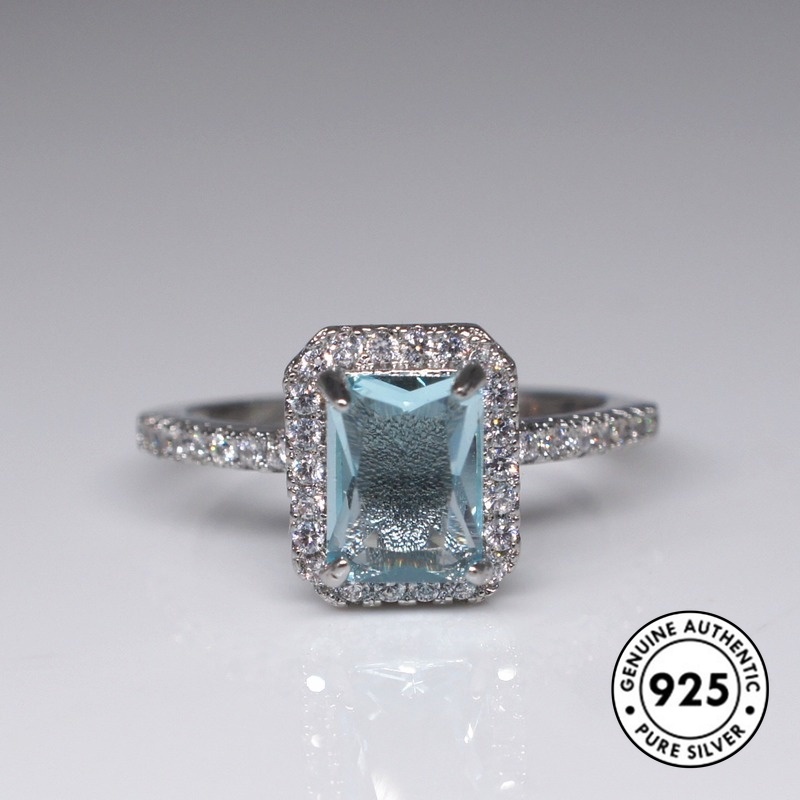 Cincin Sterling Silver 925 Simple Elegan Dengan Sapphire Untuk Wanita