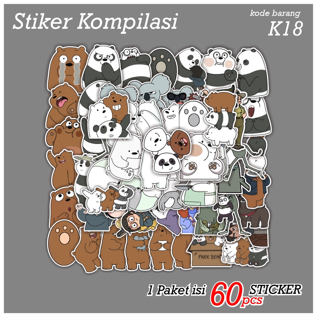 60 PCS STICKER KARTUN WE BARE BEARS BERUANG COKLAT PUTIH PANDA AESTHETIC - STIKER ANTI AIR UNTUK CASE TUMBLER LAPTOP KOPER HP SCRAPBOOK - K18