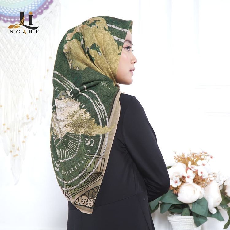 Jilbab Premium Li Scarf World Map Scarf - Green