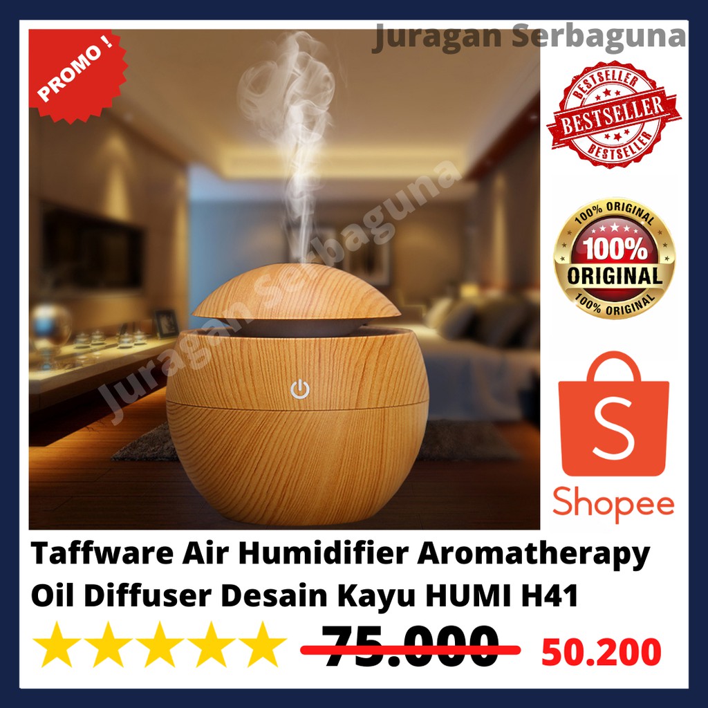 Taffware Air Humidifier Aromatherapy Oil Diffuser Desain Kayu HUMI H41