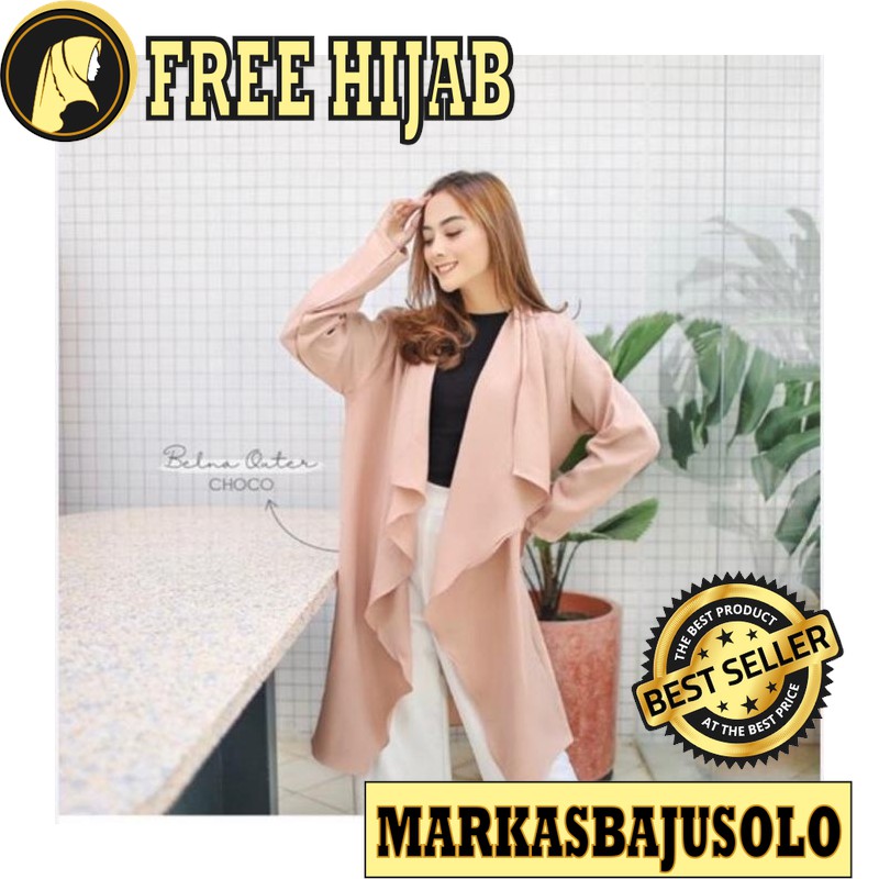 CARDI BELNA OUTER JUMBO MOSCREPE PREMIUM / CARDIGAN WANITA PANJANG RAJUT MOTIF BATIK PUTIH