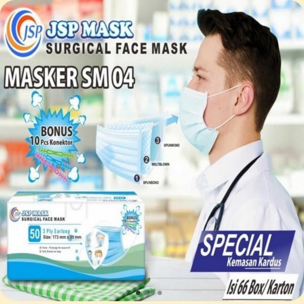 Masker JSP KF94 KN95 3 Ply isi 25 PCS Masker Medis isi 50 Free Konektor untuk Headloop Surgical Mask