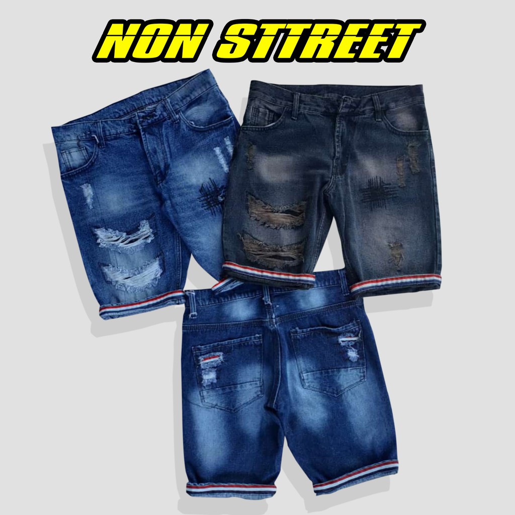 Celana Jeans Pendek Riped biru / Jeans pendek Motif sobek Jeans original distro terbaru WISKER