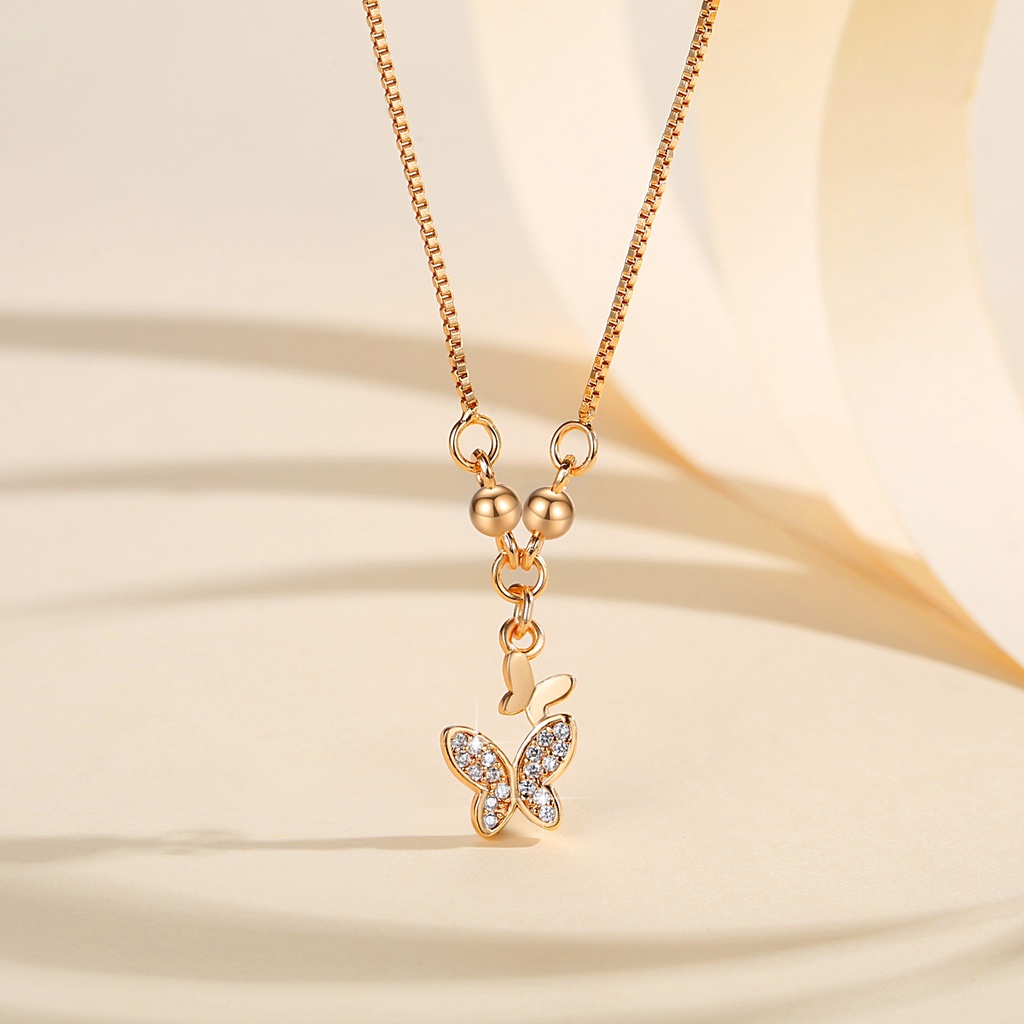Y601 [COD✔] Kalung Kupu-Kupu Wanita Titanium Gold Berlian Aksesoris Fashion Kalung Murah Anti Karat