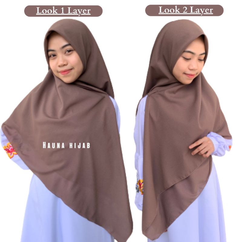 Jilbab Segitiga Instan Syari Jumbo 2 Layer Bolak Balik 145cm x145cm