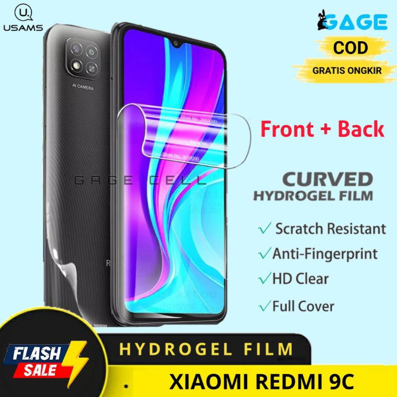 USAMS Hydrogel Film Antigores Screen Protector Depan Belakang Redmi 9C Full Cover Original