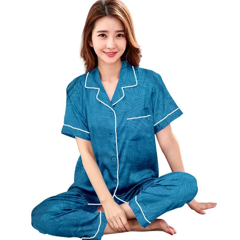 piyama embos wanita/piyama katun polos/baju tidur setelan/setelan kekinian-Cp embos lis tosca