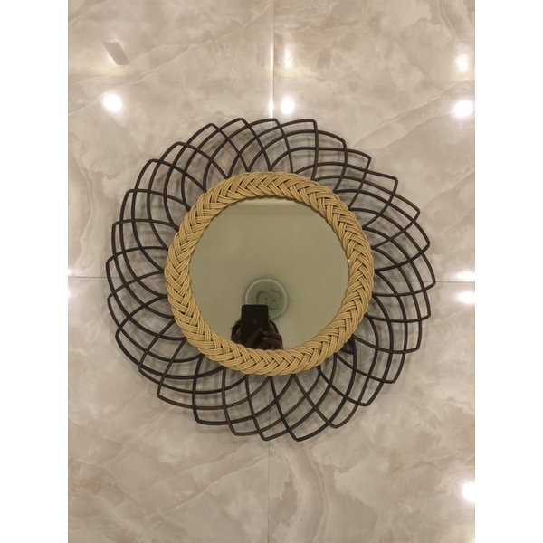 Kaca Cermin Dinding 25cm Anyaman Aesthetic Mirror Rotan Sintetis Kaca 25cm