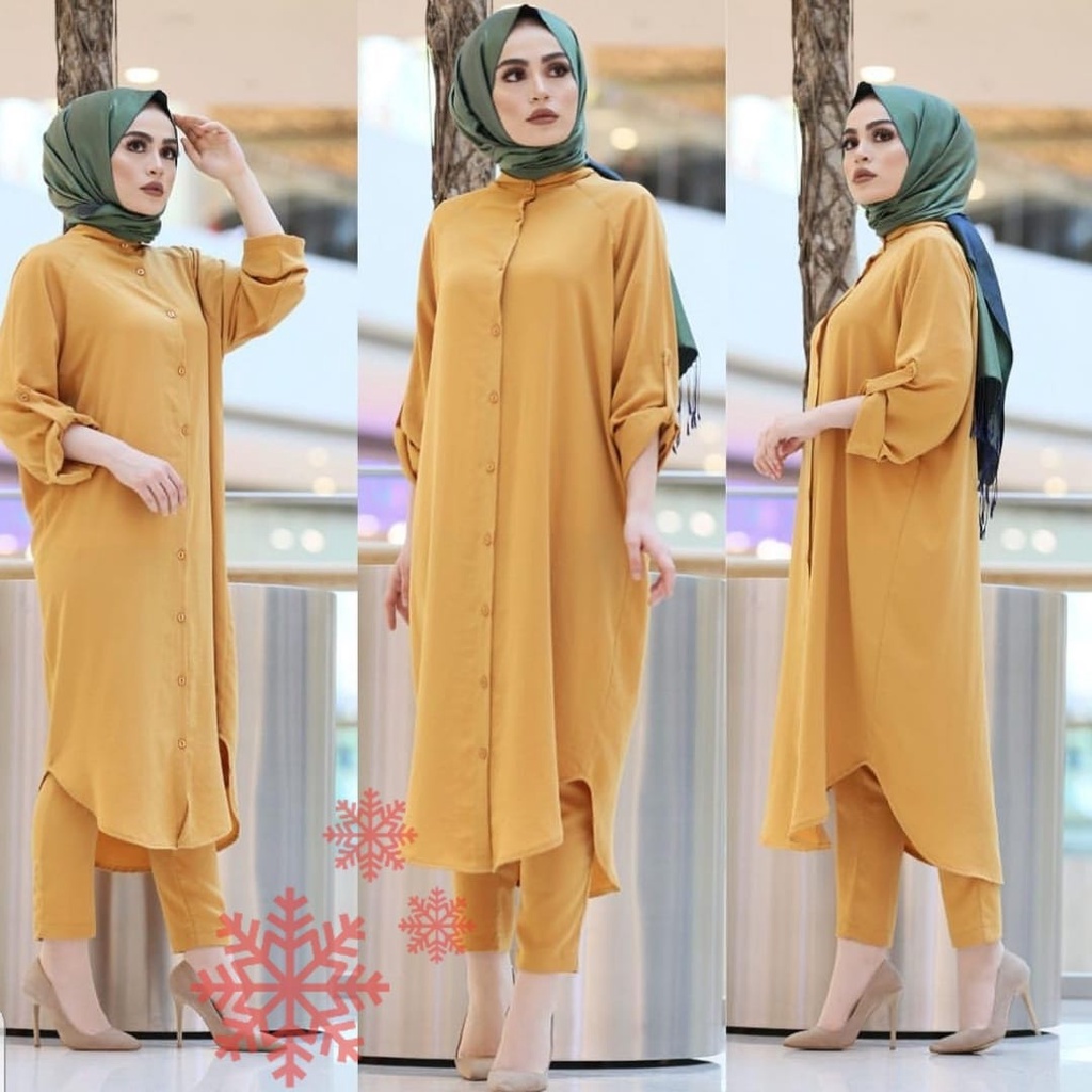 SET CHALAN FASHION PAKAIN WANITA SETELAN TUNIK DAN CELANA MOSCREPE VSHM