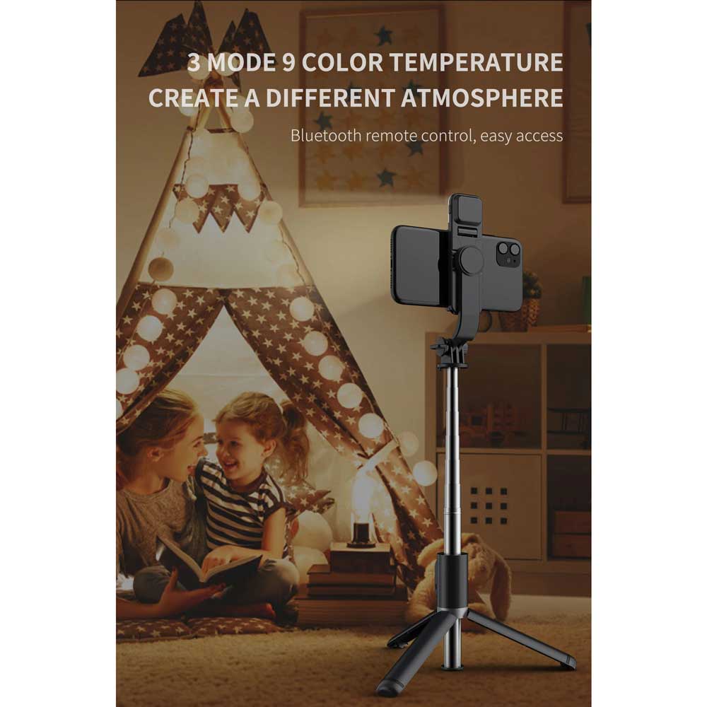 Tongsis Tripod Bluetooth Shutter with LED Light - QO2S - Black