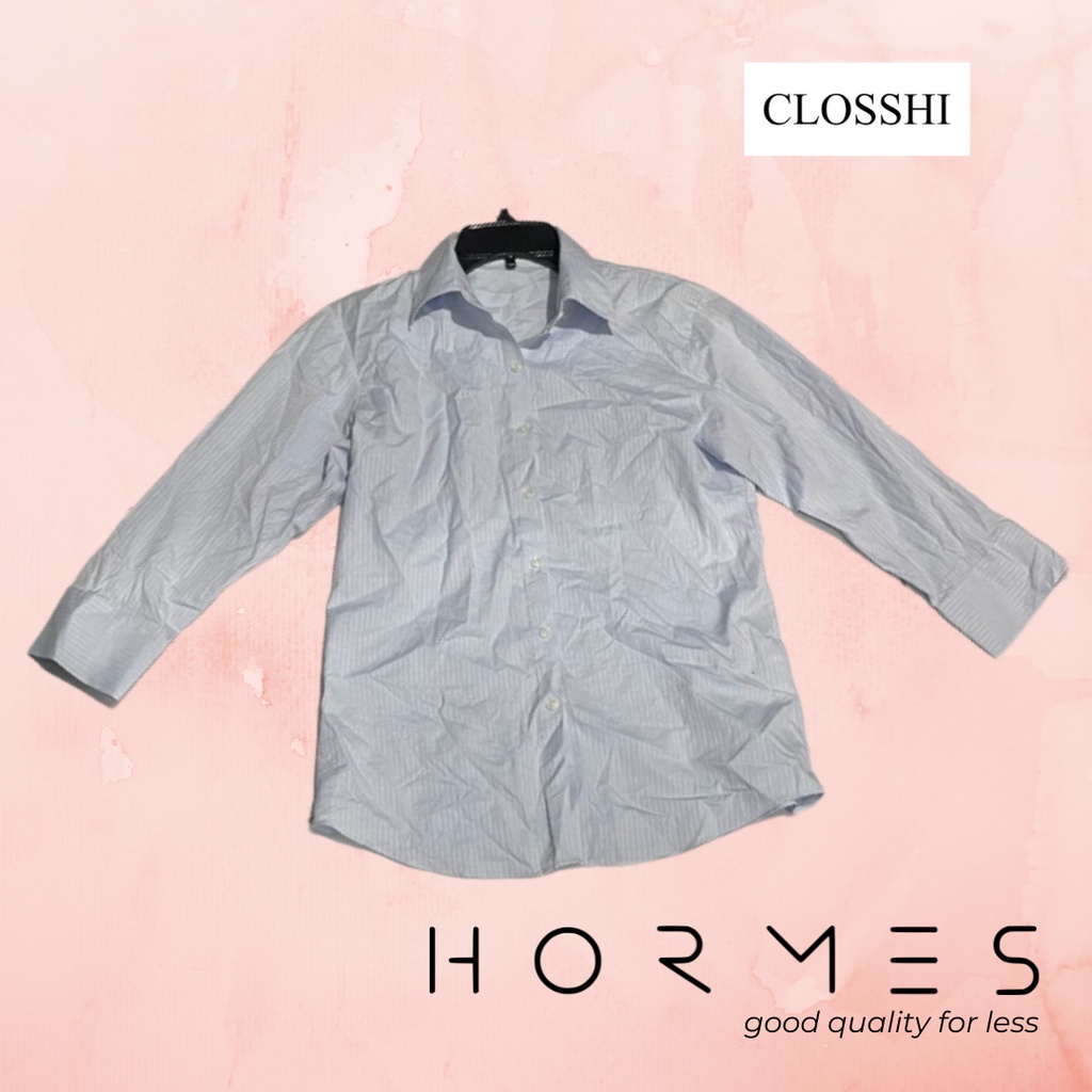 Puzzle5 Kemeja cewek formal Garis-Garis Biru atasan Lengan Panjang cewek