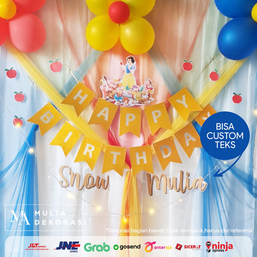 Backdrop Dekorasi UlangTahun Happy Birthday Pesta Anak Paket Snow White Dress Baby