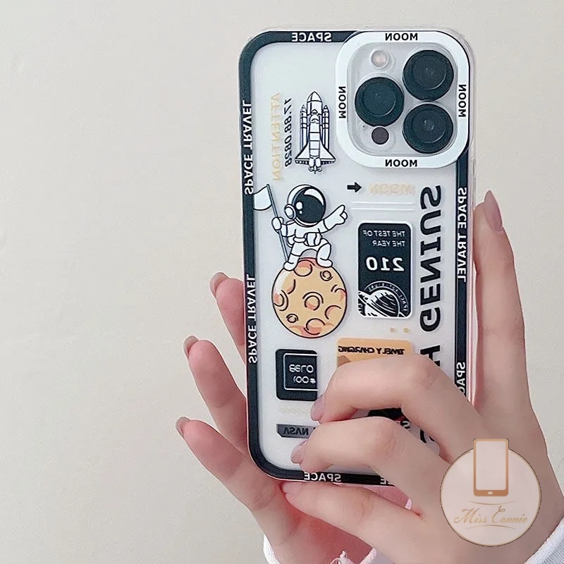 IPHONE Ins Astronot Planet Luar Angkasa Pasangan Ponsel Bening Case Kompatibel Untuk Iphone11 7 8 6 6s Plus 12 13 11 14 Pro MAX 7Plus XR X SE 2020 XS MAX Transparan Menebal Silikon Lembut TPU Cover