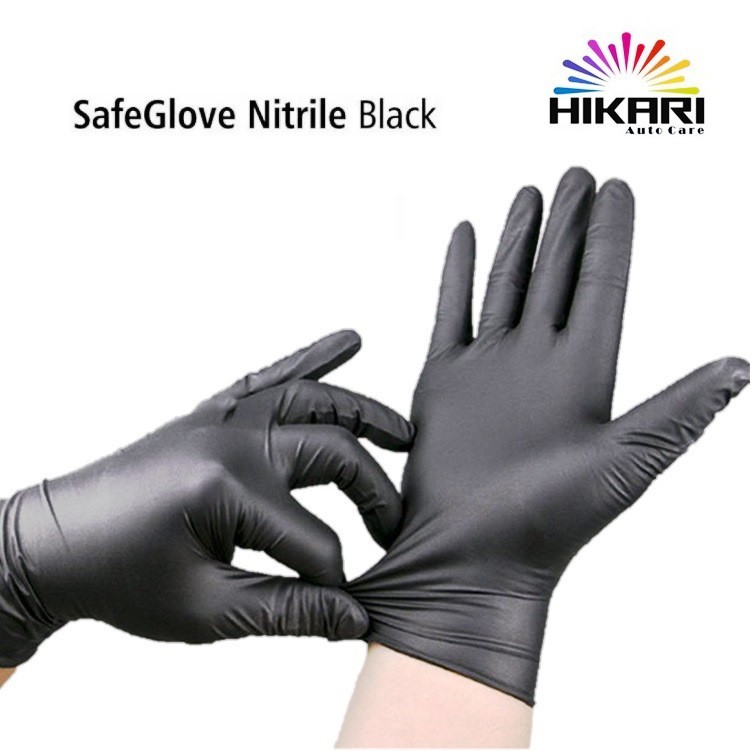 PROMO SARUNG TANGAN NITRILE HITAM  DETAILING / BUKAN LATEX / NITRILE GLOVES BLACK