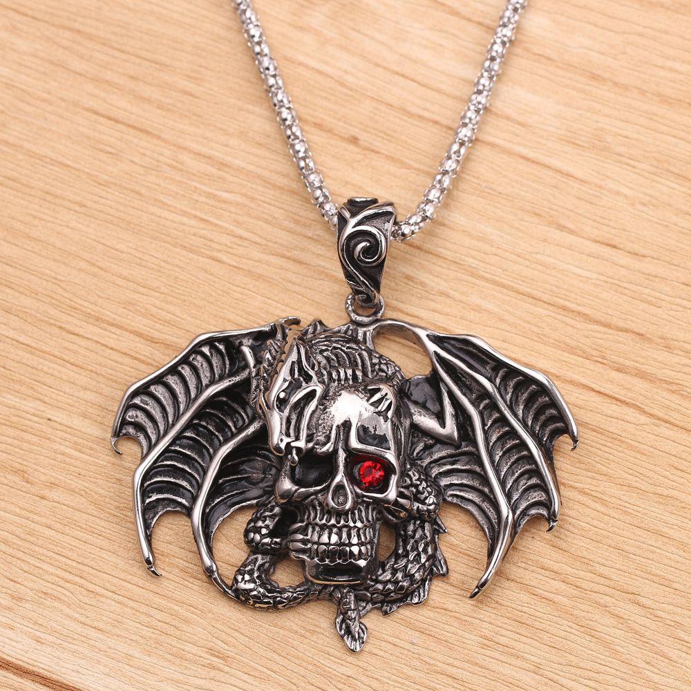 Lily Tengkorak Liontin Pria Biker Gothic Hip Hop Kalung