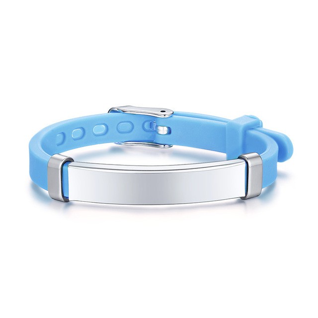 Personalisasi Anak-anak Bayi ID Gelang Lembut Silicone Kemudi Stainless Steel Anak Perempuan Laki-laki Kustom Nama Darurat Telepon