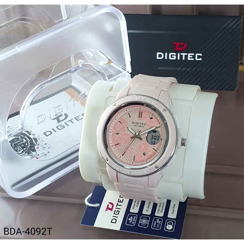 Digitec 2 time jarum + digital tali rubber variasi warna wanita DG 3092/4092 T original