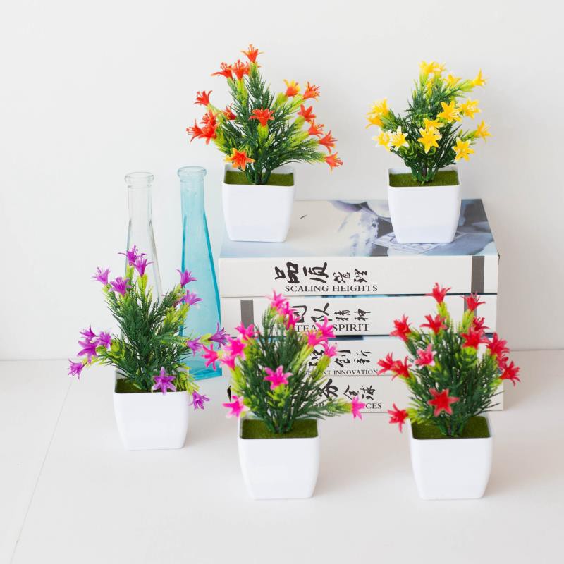 AM816 Bunga Plastik / Pajangan Bunga Artificial / Vas Kecil Segi4