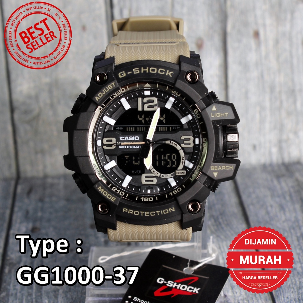 G Shock GG-1000 Army Jam tangan digital dual time pria &amp; anak anak anti air sporty hijau cream army