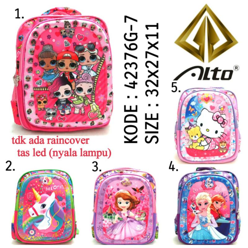 TAS RANSEL SEKOLAH ANAK PEREMPUAN PAUD LED Lol Unicorn Sofia  Frozen Hellokitty 42367G-7