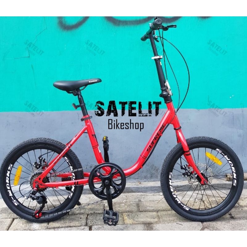 Sepeda Minivelo Minion Sakoni Supreme / BNB Vicky Ukuran 20 Inch 7 Speed dan Rem Cakram-Merah