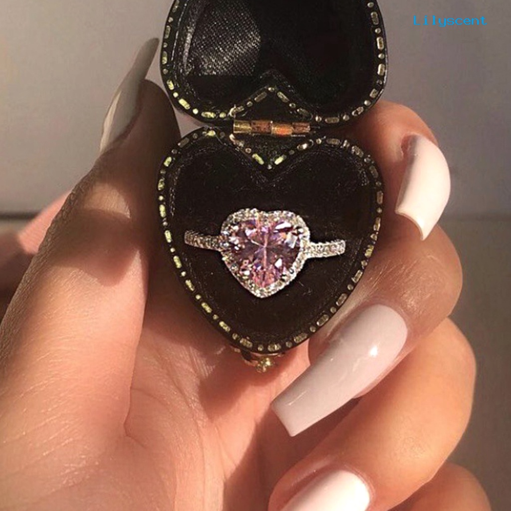 Ls Cincin Lapis Platinum Bentuk Hati Warna Pink Dengan Berlian Imitasi Untuk Wanita