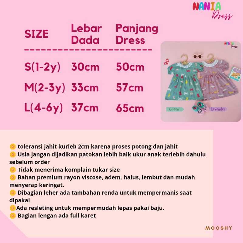 MOOSHY-NANIA DRESS/ DRESS ANAK PEREMPUAN/ DRESS ANAK CEWEK/ DRESS ANAK RAYON/ DRESS ANAK MURAH/HOMEDRESSANAKRAYON/DASTER ANAK/ BBCKIDSWEAR/BYQUEENA/BASIMAKIDS/BABYINARA