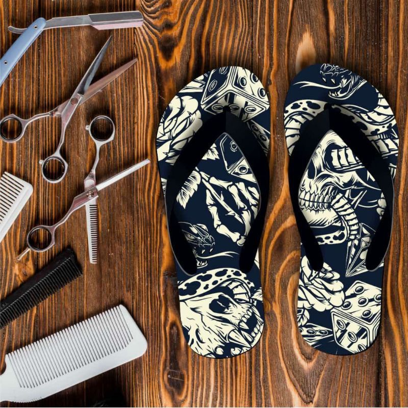 Sandal Jepit Pria Rock and Roll Motif tengkorak