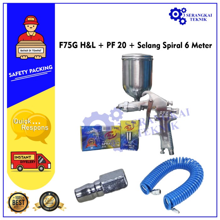 PAKET F75G H&amp;L + PF 20 + Selang Spiral 6 Meter