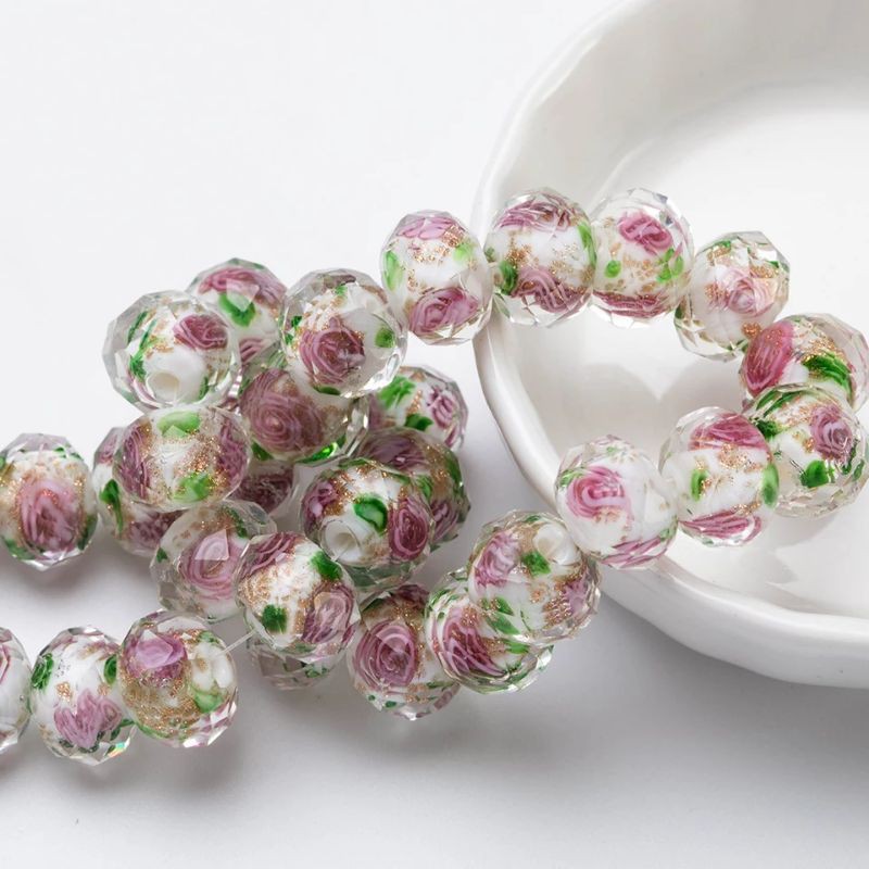 Manik Kristal Ceko Murano Lampwork Glasbeadsrose Crystal Ceko Bunga Bahan Gelang